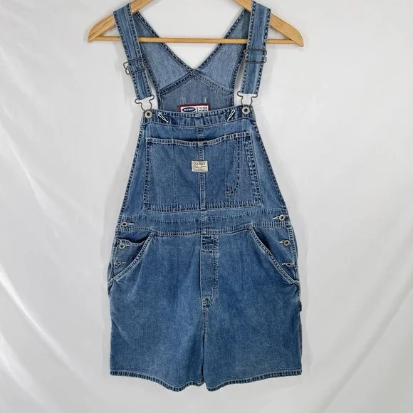 Vtg Y2K Denim Overall Shorts Womens L 90s Grunge Festival Indie Utility Skater - Picture 1 of 5